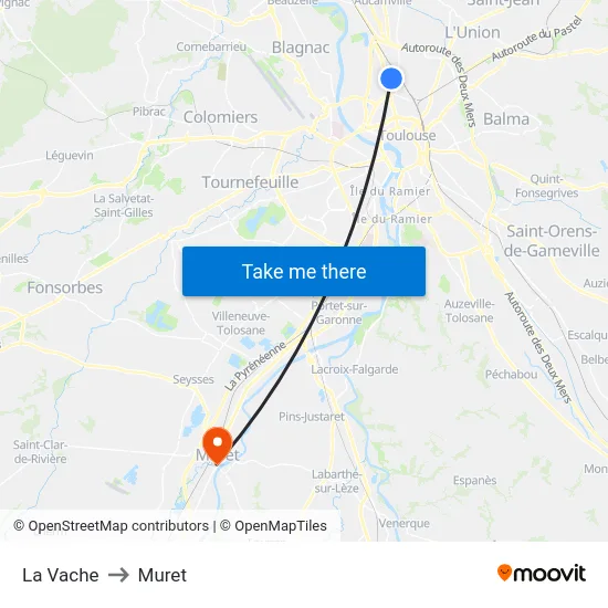 La Vache to Muret map