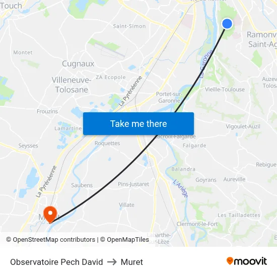 Observatoire Pech David to Muret map