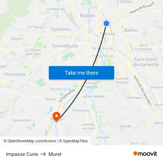 Impasse Curie to Muret map