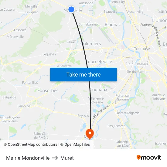 Mairie Mondonville to Muret map