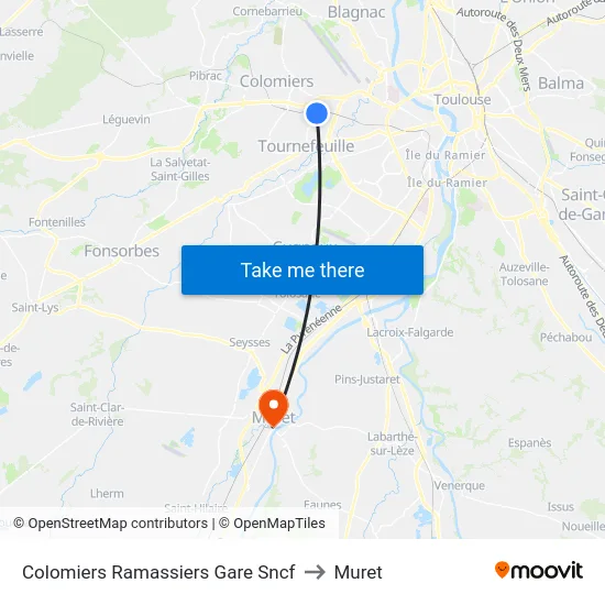Colomiers Ramassiers Gare Sncf to Muret map