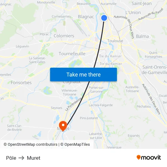 Pôle to Muret map
