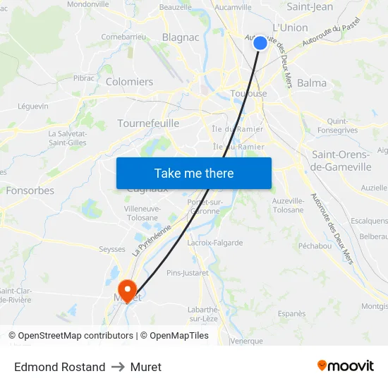 Edmond Rostand to Muret map