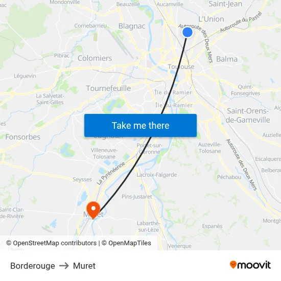 Borderouge to Muret map