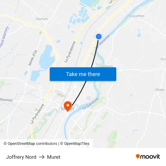Joffrery Nord to Muret map
