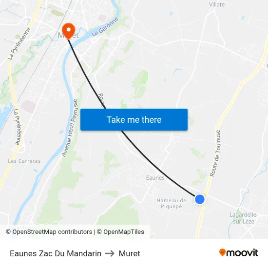 Eaunes Zac Du Mandarin to Muret map