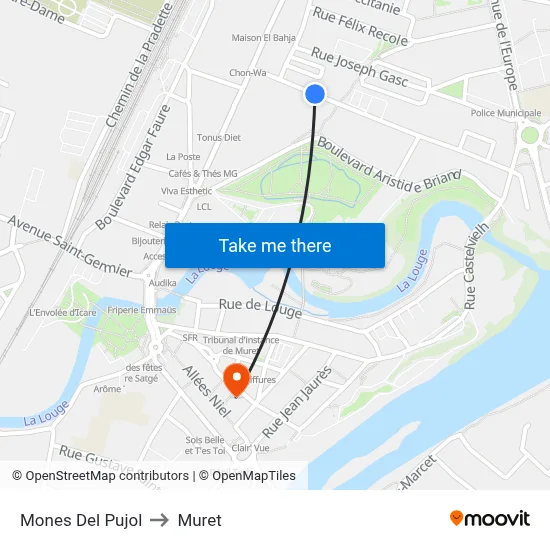 Mones Del Pujol to Muret map