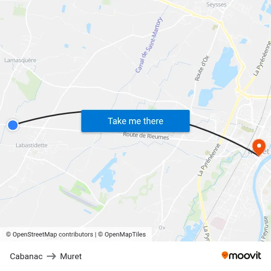 Cabanac to Muret map