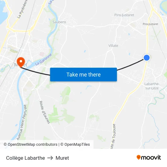 Collège Labarthe to Muret map