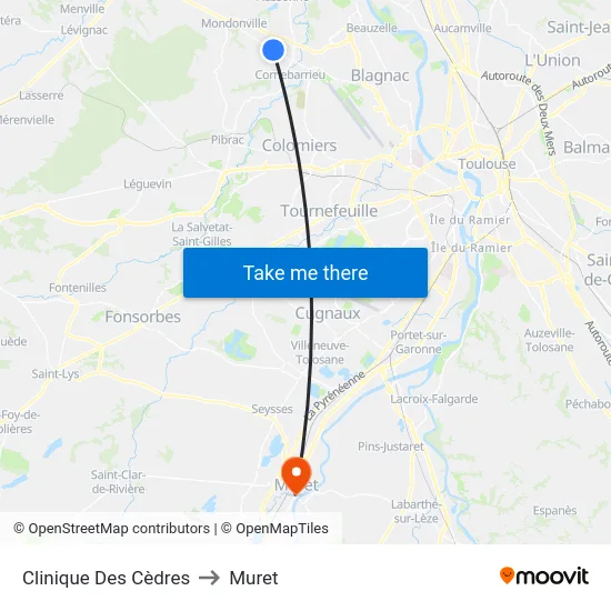 Clinique Des Cèdres to Muret map