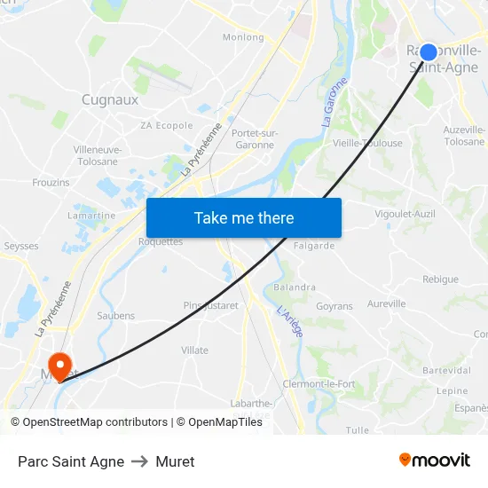 Parc Saint Agne to Muret map
