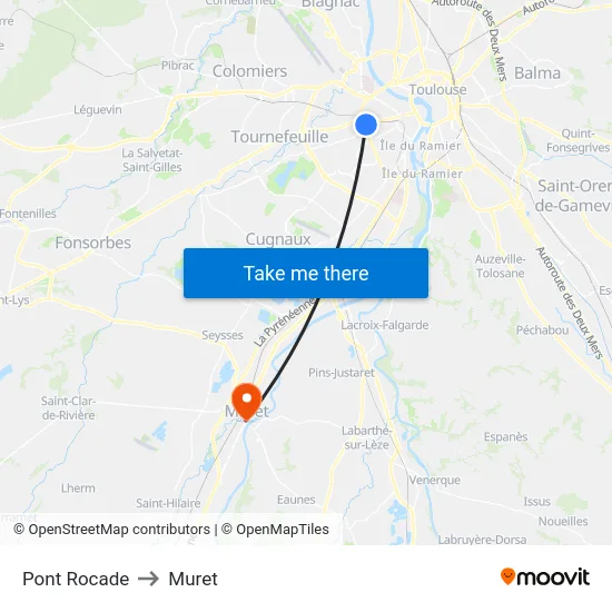 Pont Rocade to Muret map