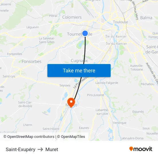 Saint-Exupéry to Muret map