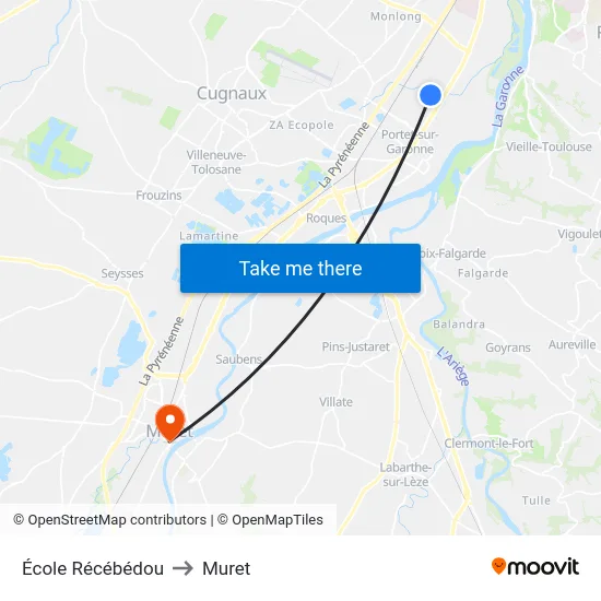 École Récébédou to Muret map