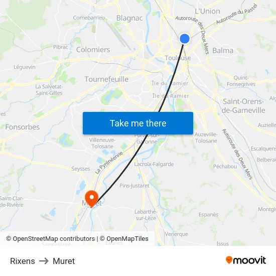 Rixens to Muret map