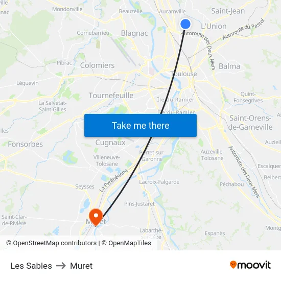 Les Sables to Muret map