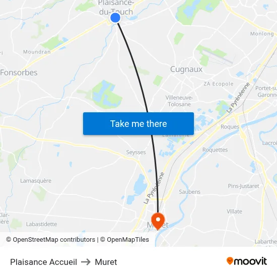Plaisance Accueil to Muret map