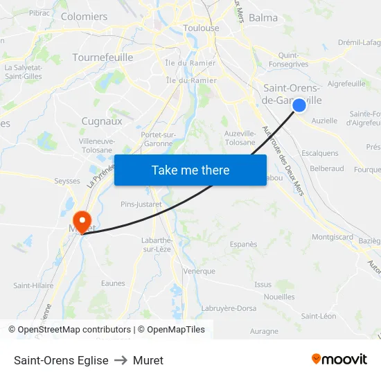 Saint-Orens Eglise to Muret map