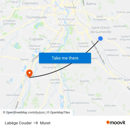 Labège Couder to Muret map