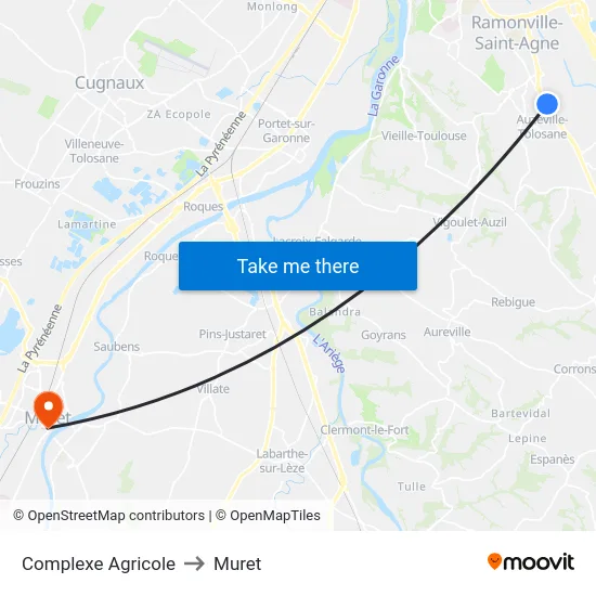 Complexe Agricole to Muret map
