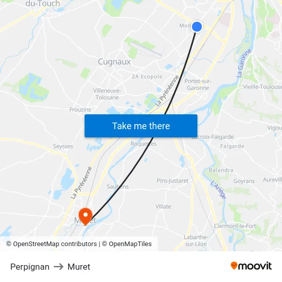 Perpignan to Muret map