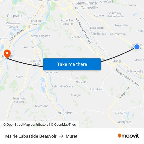 Mairie Labastide Beauvoir to Muret map