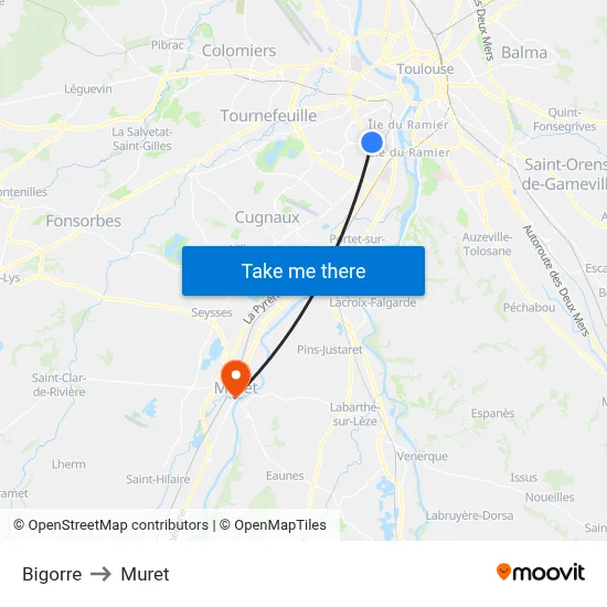 Bigorre to Muret map