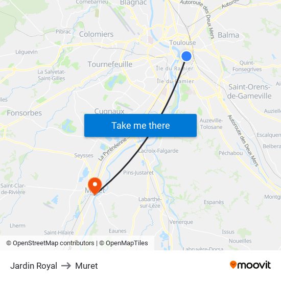 Jardin Royal to Muret map