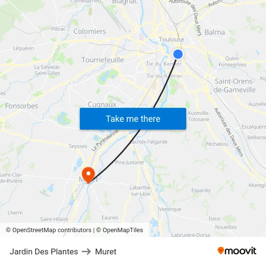 Jardin Des Plantes to Muret map