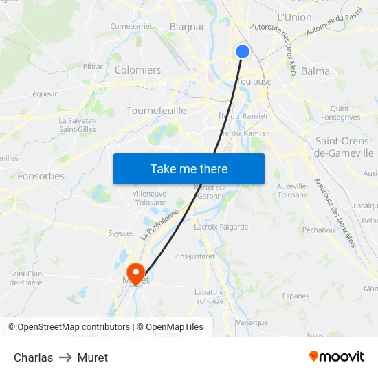 Charlas to Muret map