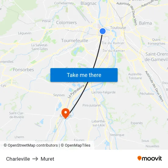 Charleville to Muret map