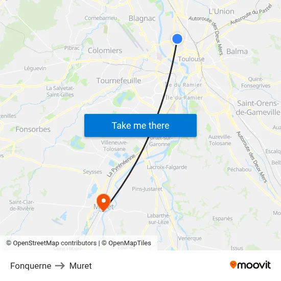 Fonquerne to Muret map