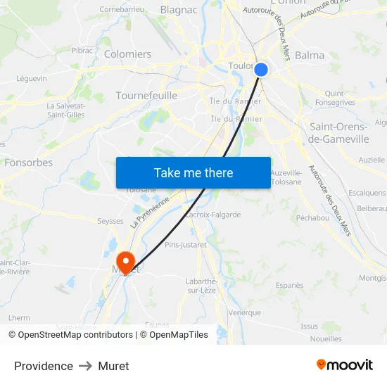 Providence to Muret map