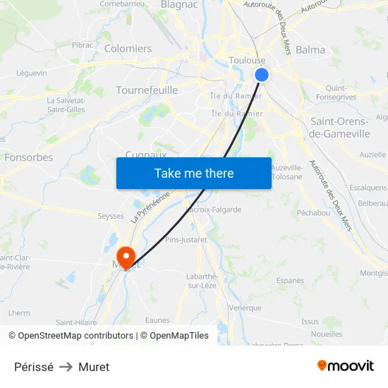 Périssé to Muret map