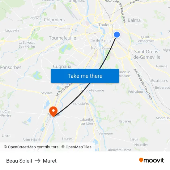 Beau Soleil to Muret map