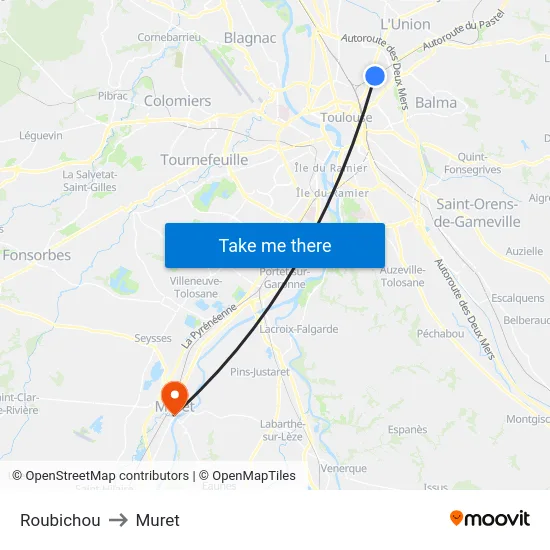 Roubichou to Muret map