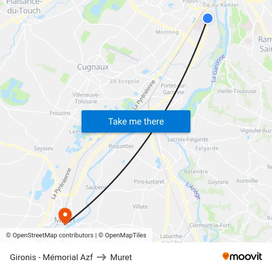 Gironis - Mémorial Azf to Muret map
