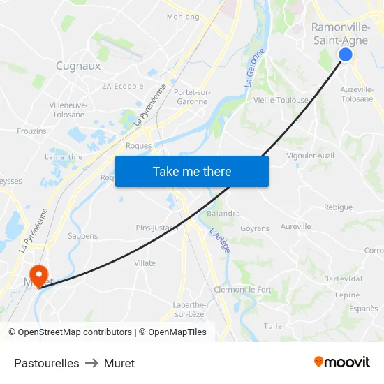 Pastourelles to Muret map