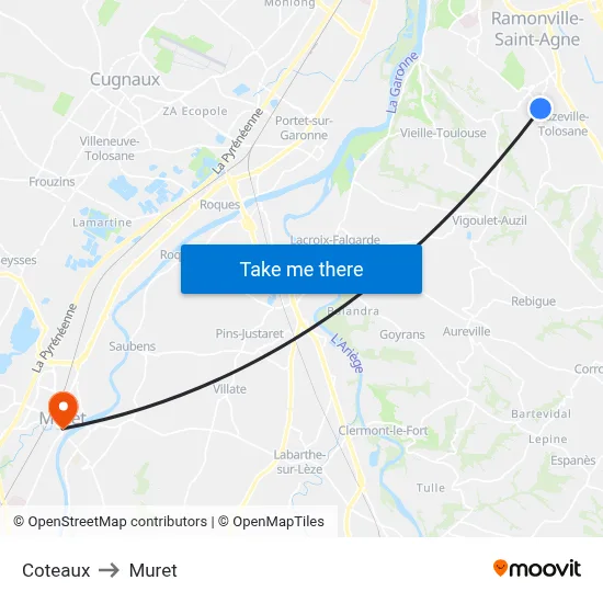 Coteaux to Muret map