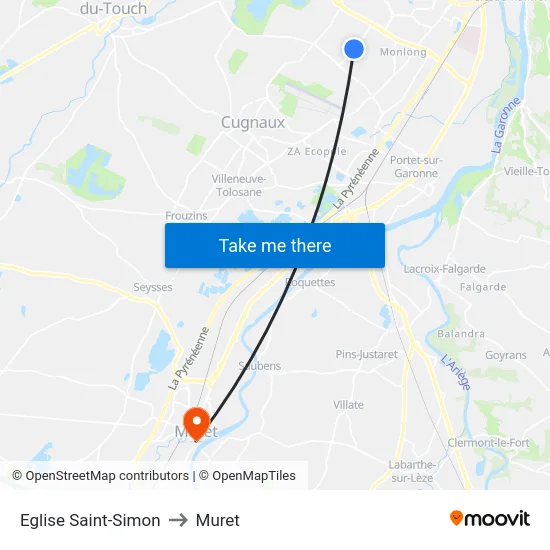 Eglise Saint-Simon to Muret map