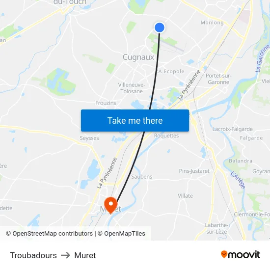 Troubadours to Muret map