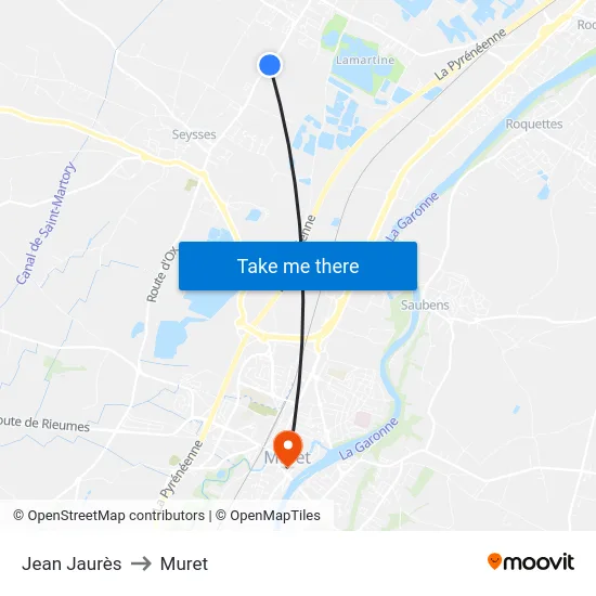 Jean Jaurès to Muret map