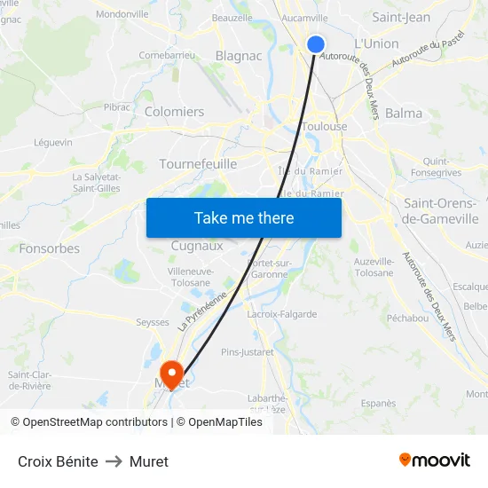 Croix Bénite to Muret map