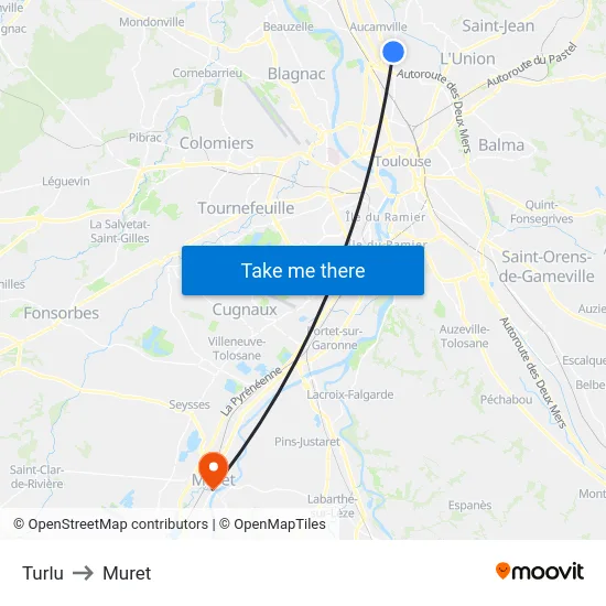Turlu to Muret map