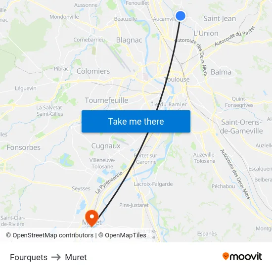 Fourquets to Muret map