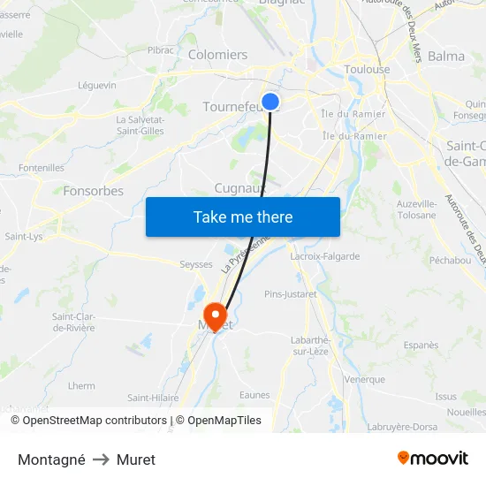 Montagné to Muret map