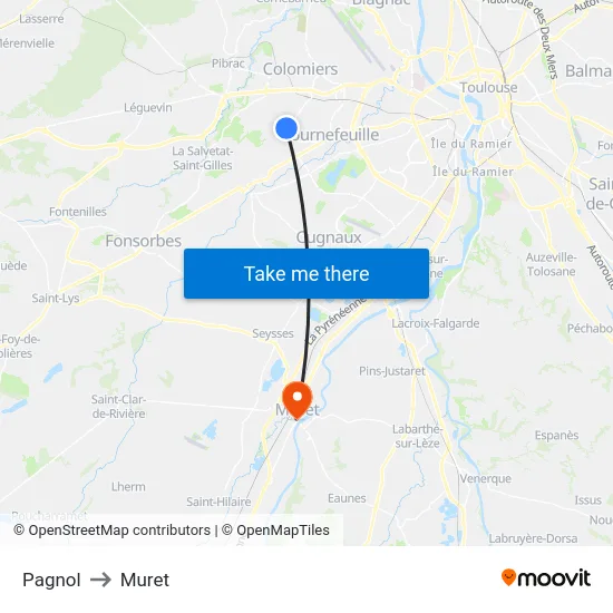 Pagnol to Muret map