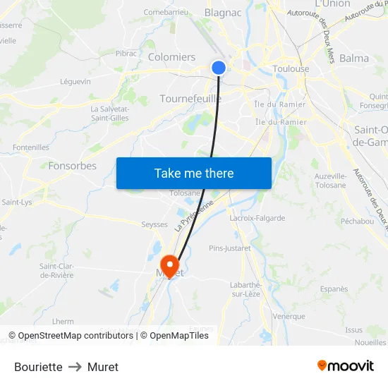 Bouriette to Muret map