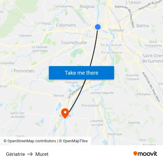 Gériatrie to Muret map