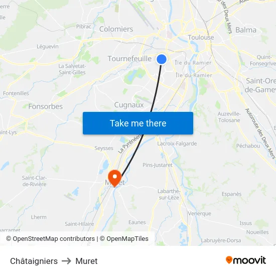 Châtaigniers to Muret map